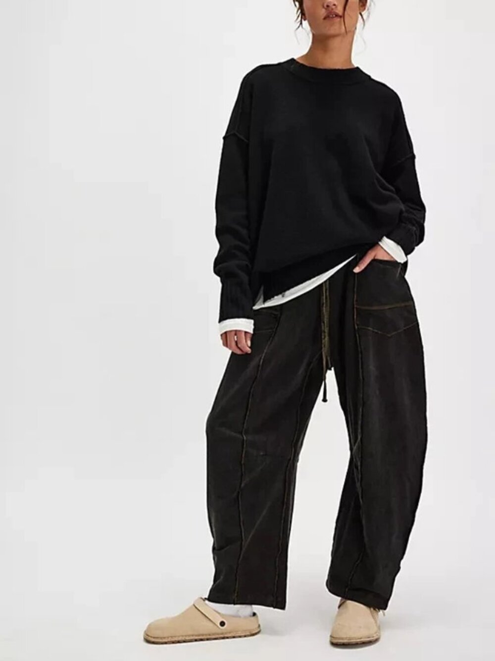 Free People Kaiden Barrel Pants Mid-rise Smocked Patch Pockets XS